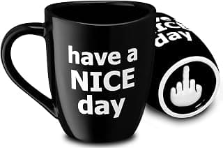 Decodyne Funny Coffee Mug, Gag White Elephant Gifts for Adults and Coworkers - Perfect for Christmas, and Novelty Gifts, Middle Finger Mug, 14 Ounce (Black) B076PJ1JSG