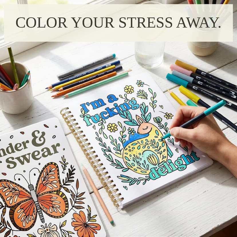 Funny Coloring Books with a Lot of Laughs - The Perfect Stress Relieving Gift for Women and Friends Beautiful Coloring Book Set of 2 for Adult Relaxation with Floral Designs B0DNK9H45K