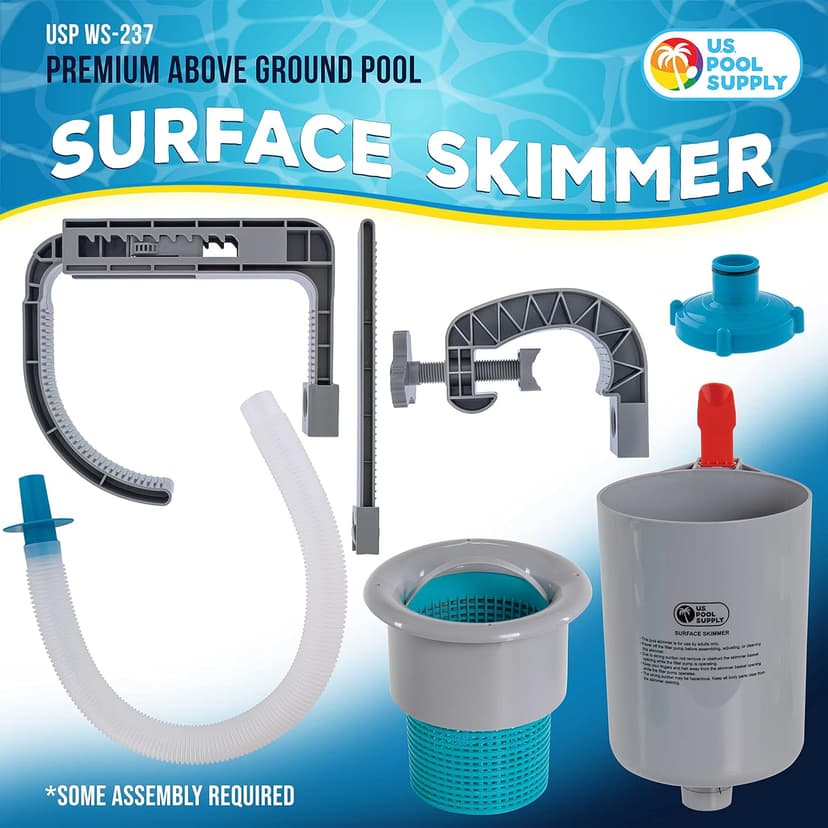 U.S. Pool Supply Pool Skimmer - Above Ground Pool Skimmer, Floating Pool Surface Skimmer, Pool Accessories - Clean Debris Basket, Wall Mount, Attaches to Inflatable Collars, Tubular and Metal Frames