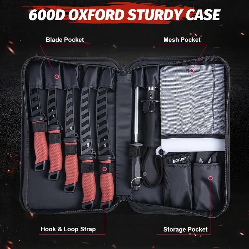 Goture Fillet Knife Fishing Kit,Bait Knife and Filet Knives with Sheath,Sharpening Rod,Fish Lip Gripper,Fishing Pliers,Cutting Board,Gloves,Stainless Steel Soap,Portable Storage Bag,Gifts for Men