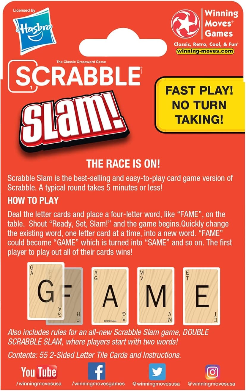 Scrabble Slam Card Game The Original 2000's Mega Hit, Fast-Paced Card Game Version of Scrabble, for 2 to 4 Players, Ages 8+