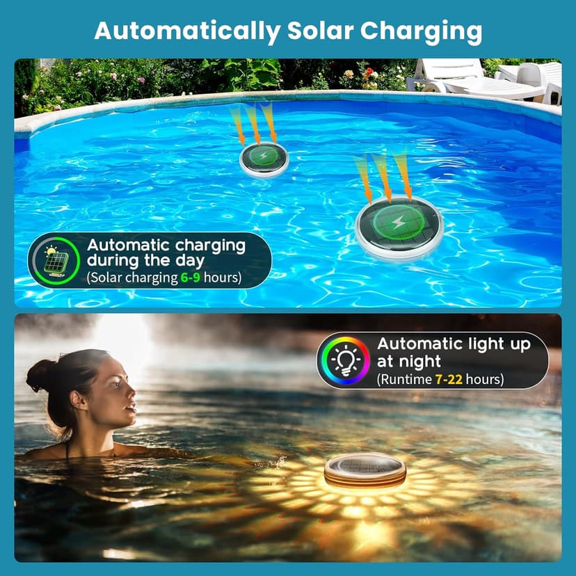 Solar Floating Pool Lights, Solar Powered Pool Light That Float with Remote Control, 12 Lighting, 3 Timing Mode, IPX7 Waterproof lights for Above Ground Swimming Pool, Bathtub, Party, Pond Decor-1PC