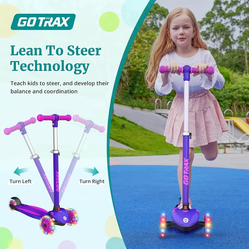 LED Light-Up Wheels, 3 Adjustable Handlebar, Easy Assembly, Lightweight, Wide Anti-Slip Deck, Lean to Steer, Max Load 110 lbs Gotrax KS1 Kids Kick Scooter, 3 Wheels for Boys & Girls 2-8, Gifts B0CCYMV1T1