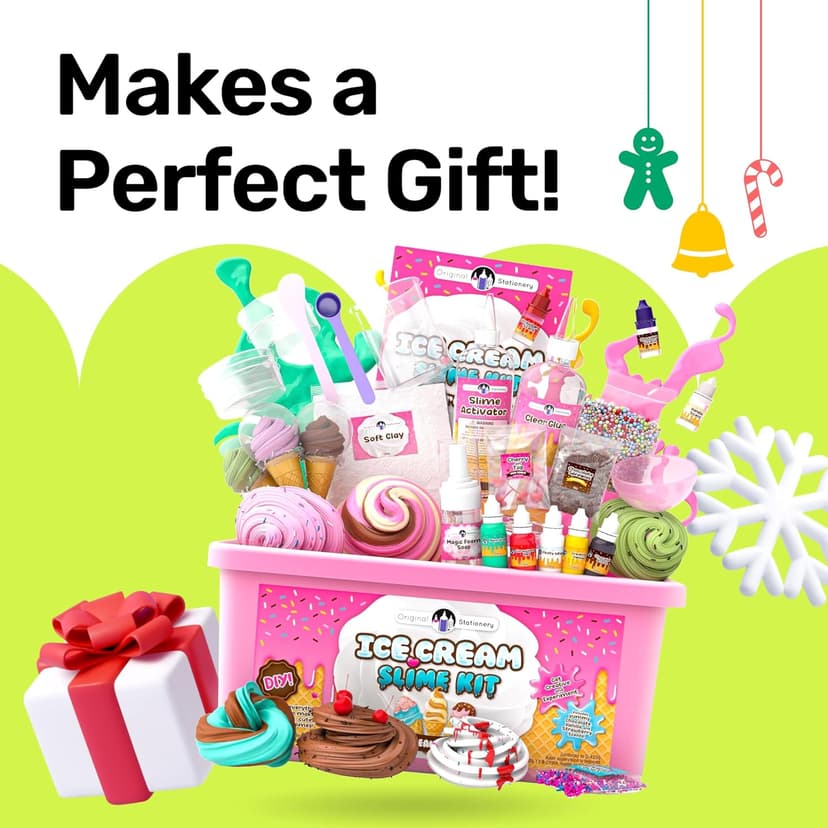 Original Stationery Slime Kit for Girls - 31-Piece Multicolor Ice Cream, Cherry Scent - DIY Ice Cream Slime Making Kit & Arts and Crafts for Kids Ages 8-12 - Birthday Gifts for Girls