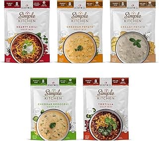 READYWISE - Simple Kitchen, Soup Sampler, Variety Pack, 8 Servings Per Pouch, Soup Mix, Family Size, MRE, Gluten Free, Freeze Dried Food, Ready To Eat Meals, Hiking & Backpacking Food, Soup for Family, Pack of 5