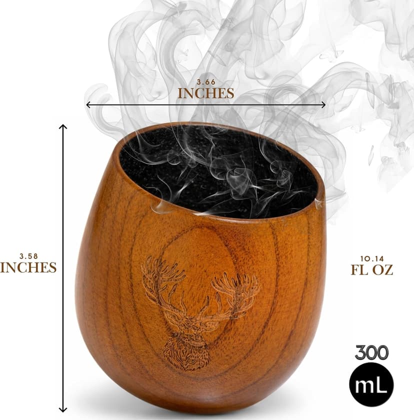 Charred Wooden Whiskey Glass Gift Set of 1 – Jujube Wood Bourbon Drinking Cup, Handmade Whiskey Tumbler with Coaster, Ice Mold & Book, Gift for Whiskey Lovers (10oz) B0H1JQVT46