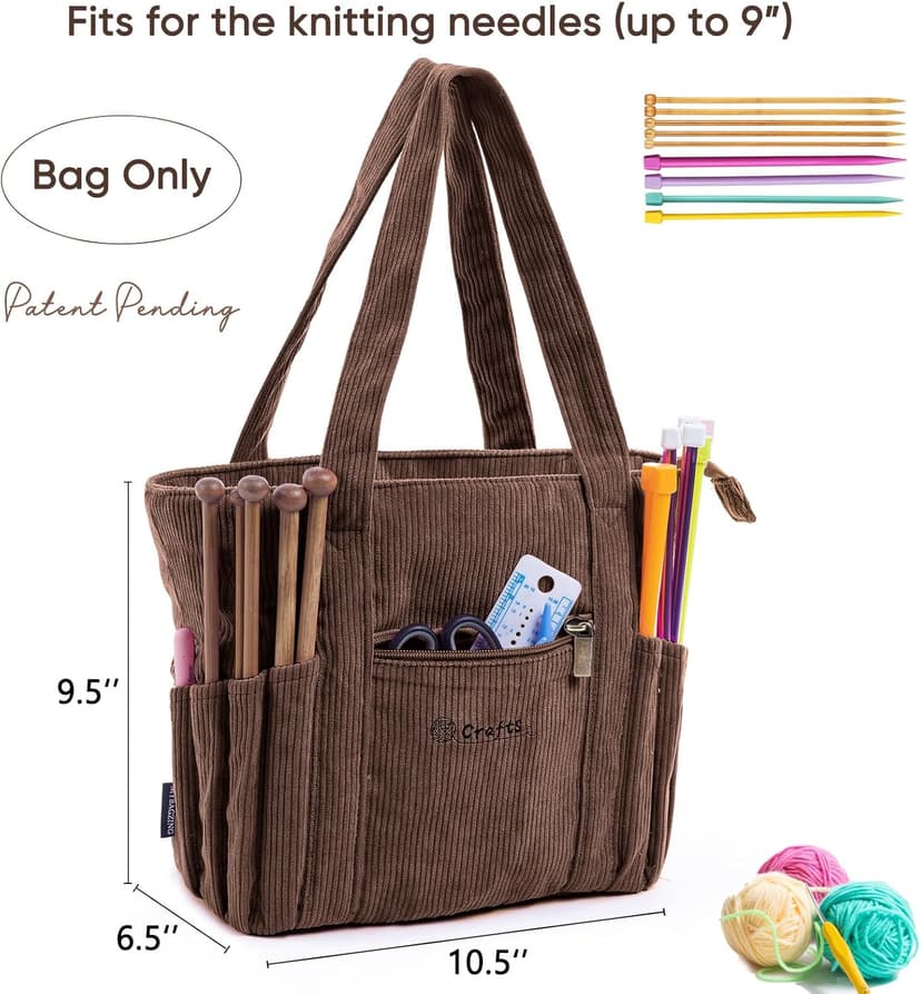 Crochet Bag and Tote - Corduroy Yarn Bag - Yarn Holder for Crocheting - Crochet Storage Bag for Crochet Hooks, Crochet Accessories, Knitting Bag for Crochet Lovers, Mother's Day Gift