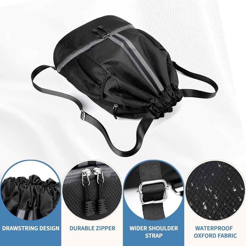 JELUTAR Drawstring Backpack Gym Bag with Shoes Compartment for Soccer, Basketball, Swim, Water-Resistant String Backpack Beach Cinch for Women Men