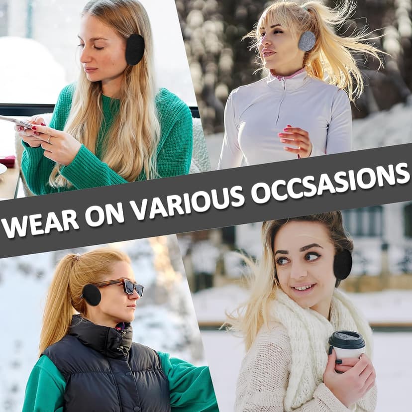 PEOVLVN 2 Pairs Bandless Ear Muffs Winter Earmuffs Windproof Ear Warmers Fleece Ear Covers for Men Women Outdoor Activities