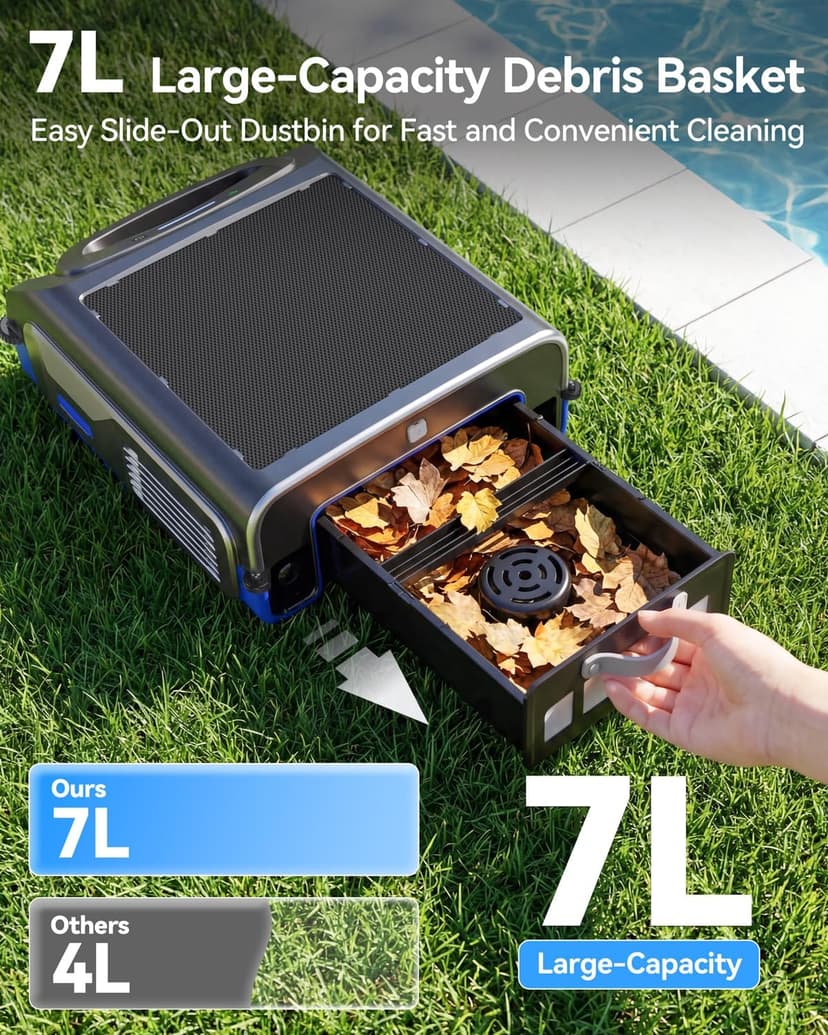 2026 New V1T Solar Pool Skimmer, Robotic Pool Surface Skimmer Cleaner with App Control, 7L Large Basket 24/7 Cleaning Smart Obstacle Avoidance Dual Charging Options Ideal for Above Ground Pool