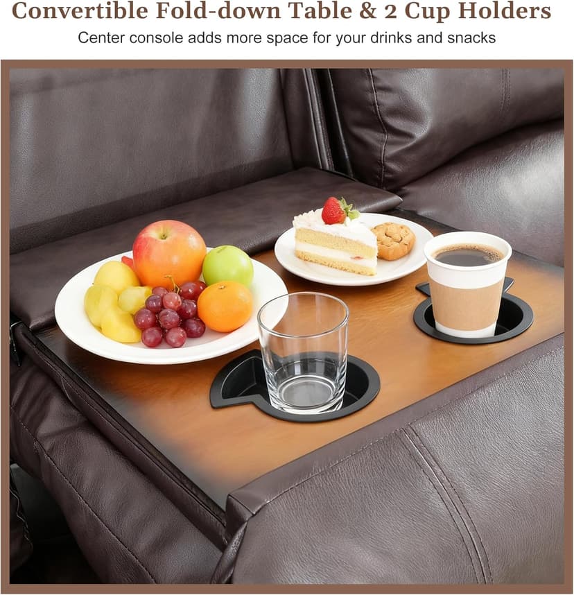 Saxum Tegmen Living Room Furniture Sets, Leather Recliner Sofa, Sectional Sofa Set with Convertible Table & Cup Holders, 3 Pieces Furniture for Living Room/RV/Office (3 Pieces Set, Brown Leather)