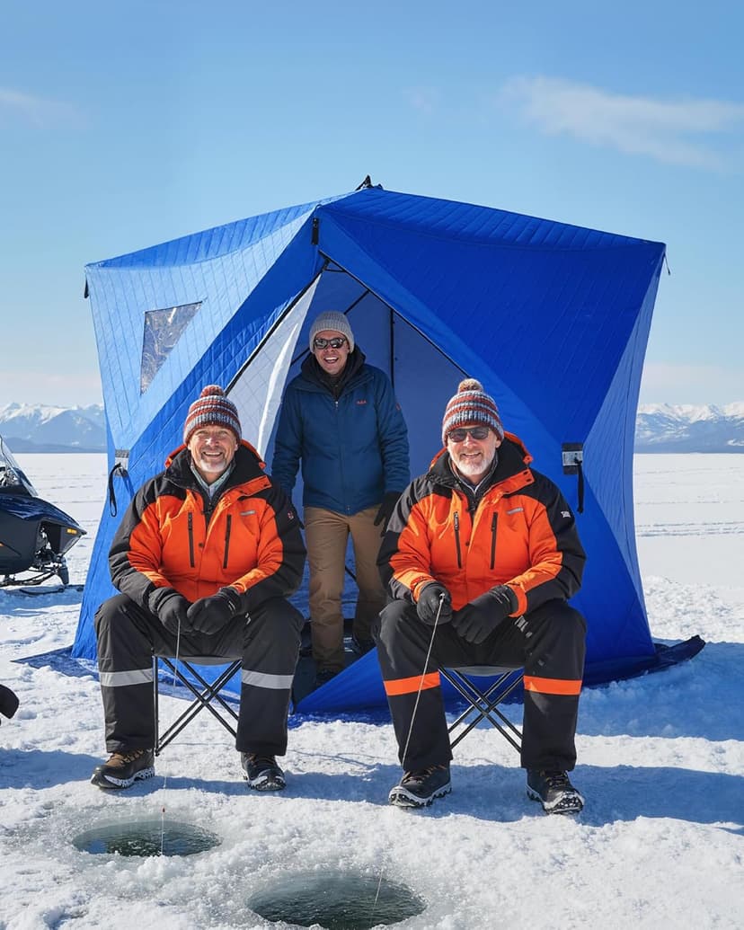 3-4 Person Pop-Up Ice Fishing Shelter – Portable Windproof & Insulated Hub-Style Shelter with 210d Oxford Fabric | Includes Anchors, Ropes & Carry Bag | Quick-Setup Ice Shanty for Winter Fishing