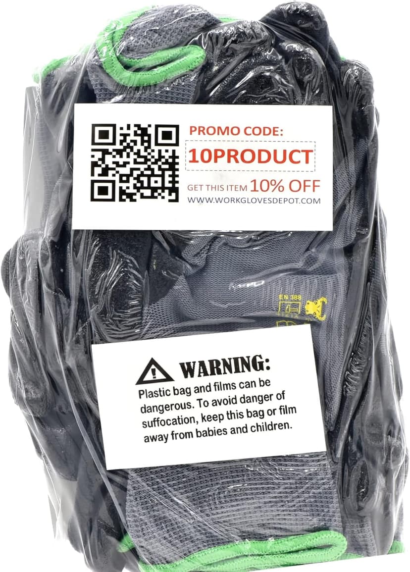 G & F Products 12 PAIRS Mens Working Gloves with Micro Foam Coating - Garden Gloves Texture Grip - men’s Work Glove For general purpose, construction, yardwork, Large (1519L-12),Grey/Black