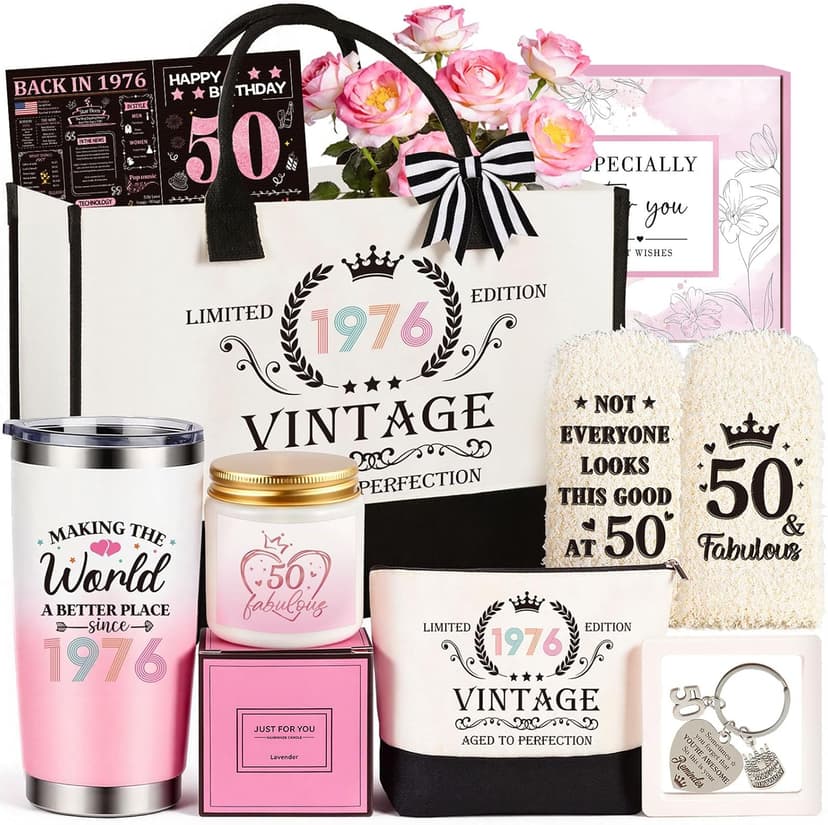 50th Birthday Gifts for Her, Vintage 1976 Happy 50th Birthday Gifts Basket for Women Unique Gift Ideas for 50 Year Old Women Mom, Wife, Sister, Friend, Colleague Funny Bthday Gift Turning 50 Year Old B0FY6GMK78
