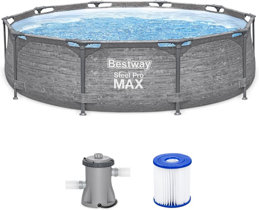 Bestway Steel Pro MAX 10' x 30" Above Ground Pool, Round Metal Frame Outdoor Swimming Pool Set with Filter Pump, Stacked Stone Print