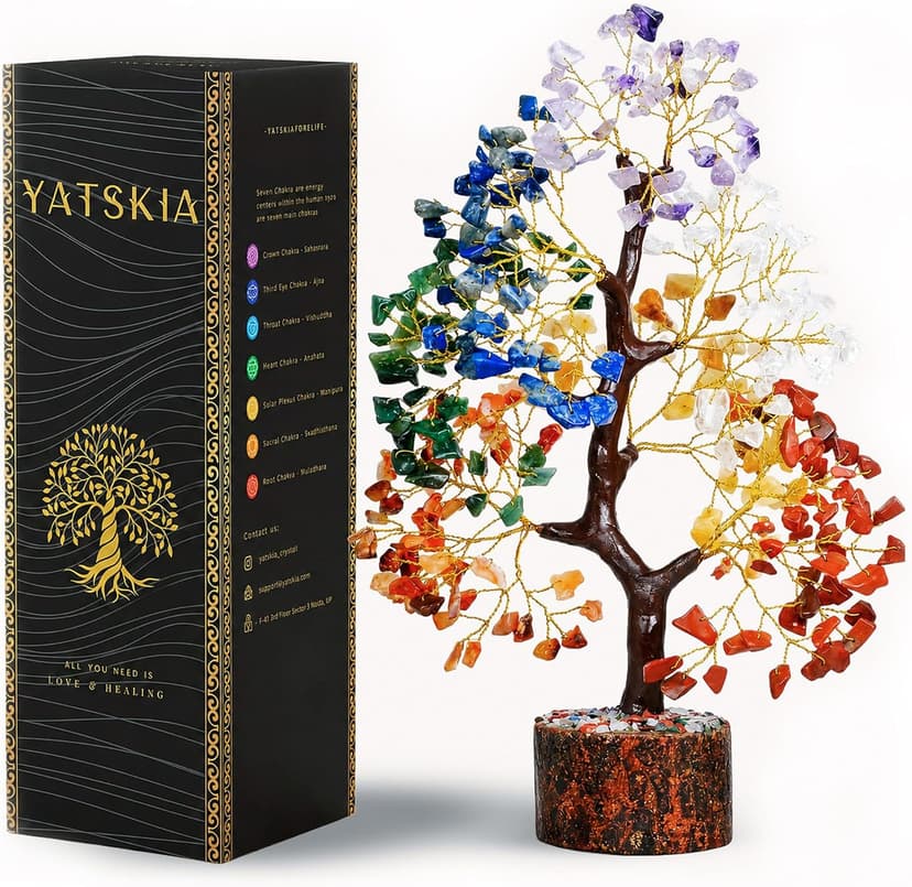 YATSKIA 7 Chakra Tree of Life, Crystals and Healing Stones, Birthday Gifts for Women - Crystal Tree for Positive Energy, Home Office Decor, Spiritual Gifts for Women