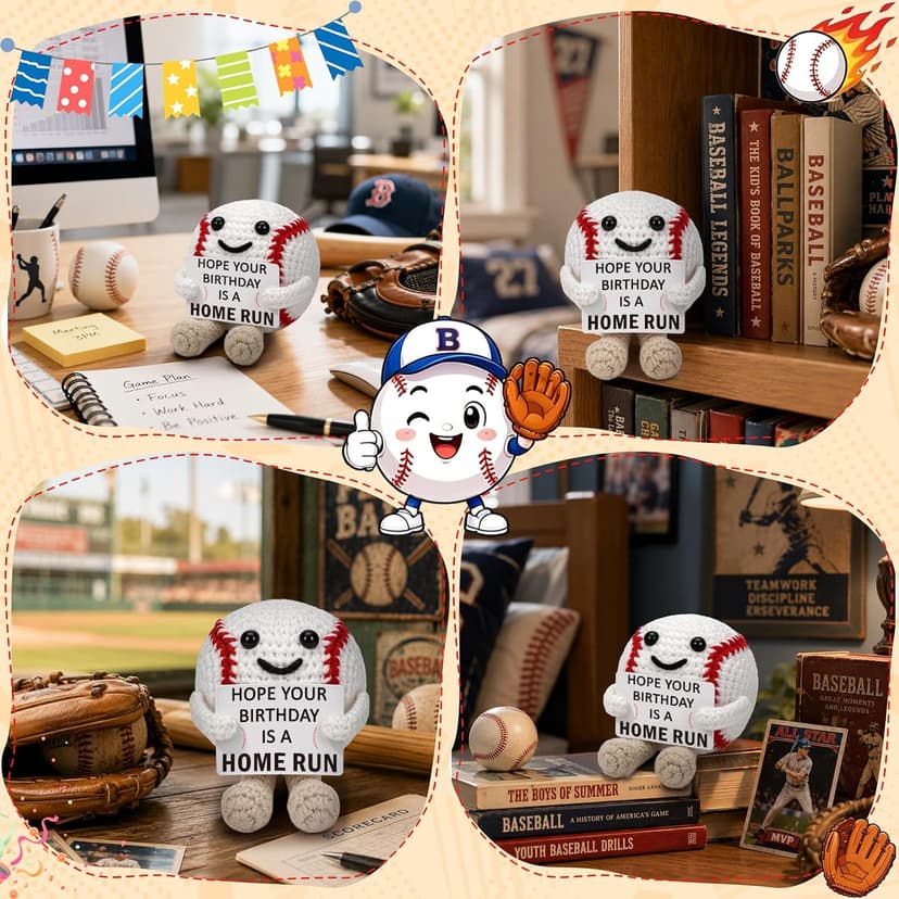 Cute Birthday Card for Mom Dad Grandson Teacher, Handmade Sports Gifts Baskets for Coach Players, Party Favors Decoration Baseball Christmas Birthday Gifts for Son Daughter, Crochet Gifts for Women B0GWQVK2Z9