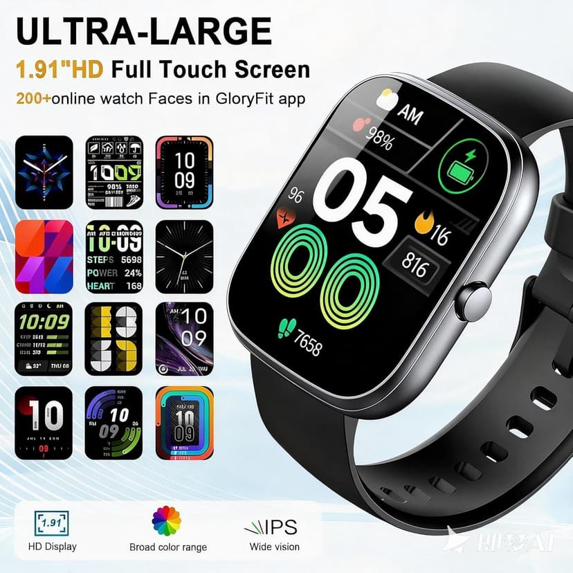 Dyurwa Smart Watch for Men Women (Answer/Make Call), 1.91" HD Screen Smartwatch Fitness Tracker, Heart Rate/Sleep Monitor, Watches for Men IP68 Waterproof,110+ Sport Mode Step Counter for Android iOS