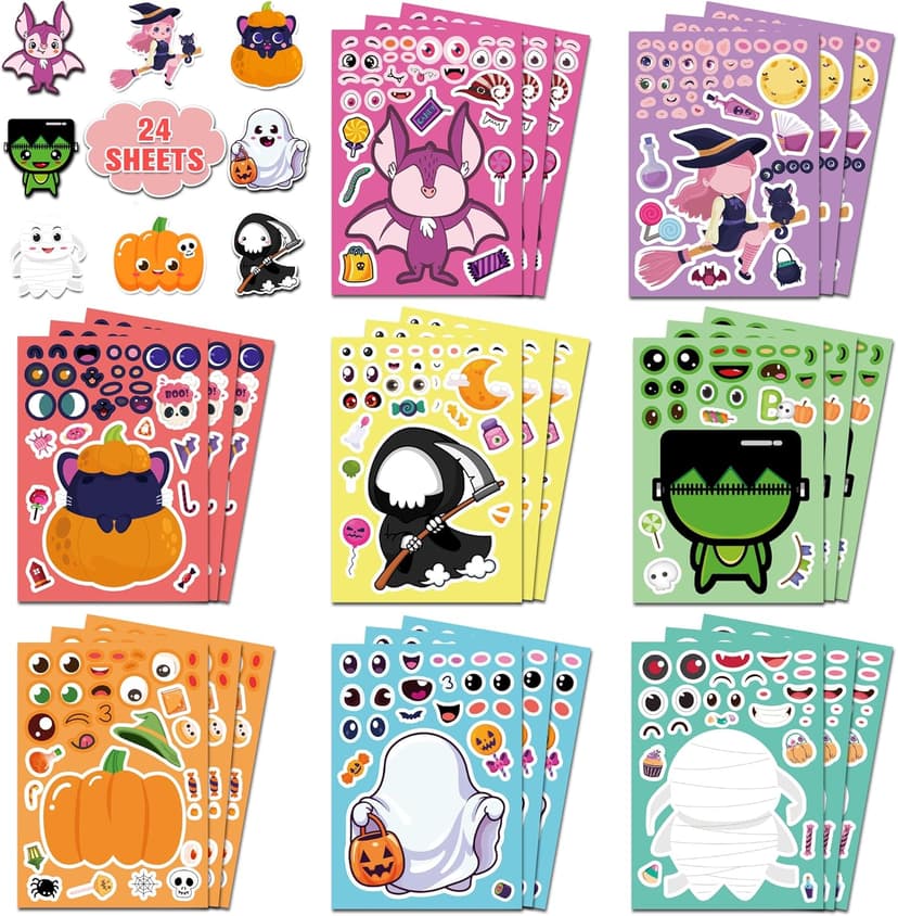 Halloween Party Favors - DIY Crafts Stickers for Kids - Kids Halloween Decorations Gifts Activities Party Supplies(24 Sheets)