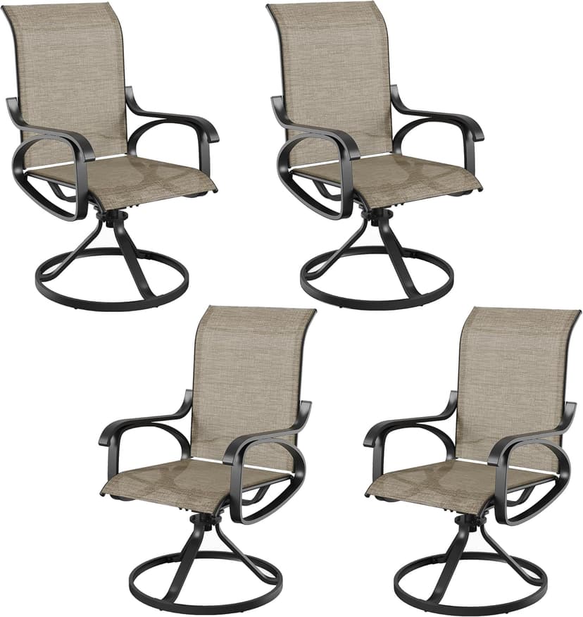 Patio Swivel Chairs Set of 4, All Weather Outdoor Rocking Chair with Textilene Breathable Back, Metal Frame, Patio Dining Chair for Backyard, Garde, Porch and Deck (4, Dark Brown)