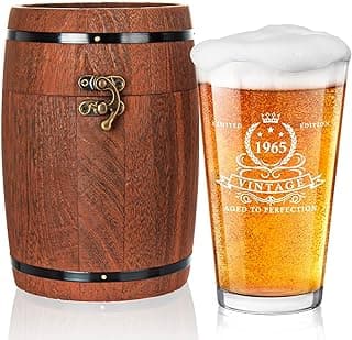 LIGHTEN LIFE 60th Birthday Gifts for Men 16oz,1965 Beer Glass in Barrel Box,60th Birthday Beer Glass,1965 Pint for 60 Years Old Dad,Husband