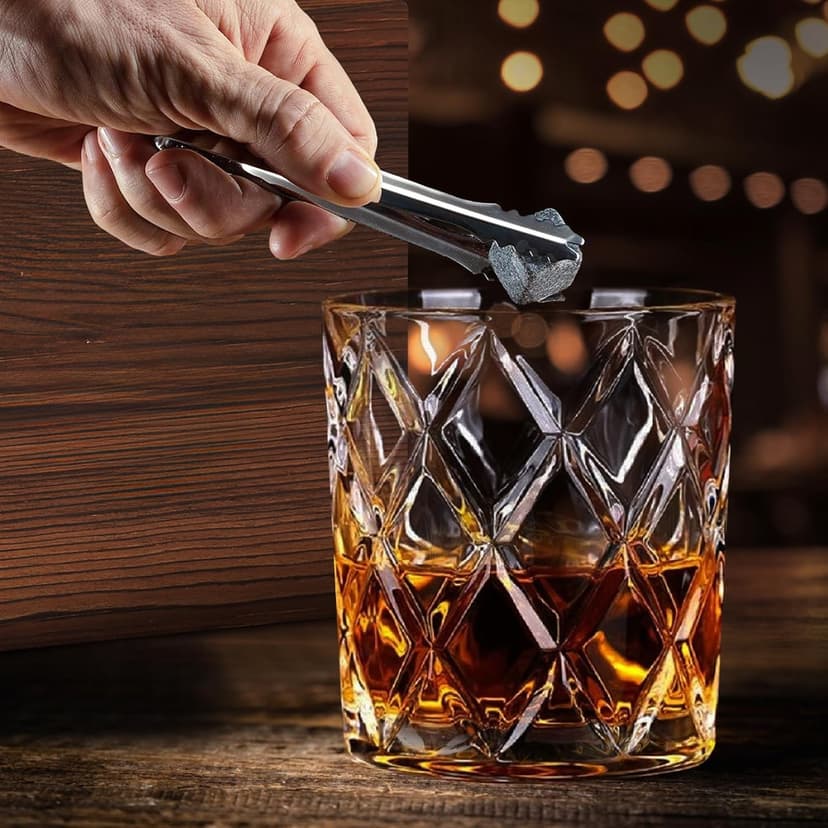 Whiskey Stones Gift Set - Bourbon Stones Gift for Men - 4 Granite Chilling Whiskey Rocks - Whiskey Glass and Stones Set - Drinking Gifts for Men Dad Husband Birthday Father's Day Groomsmen Gifts