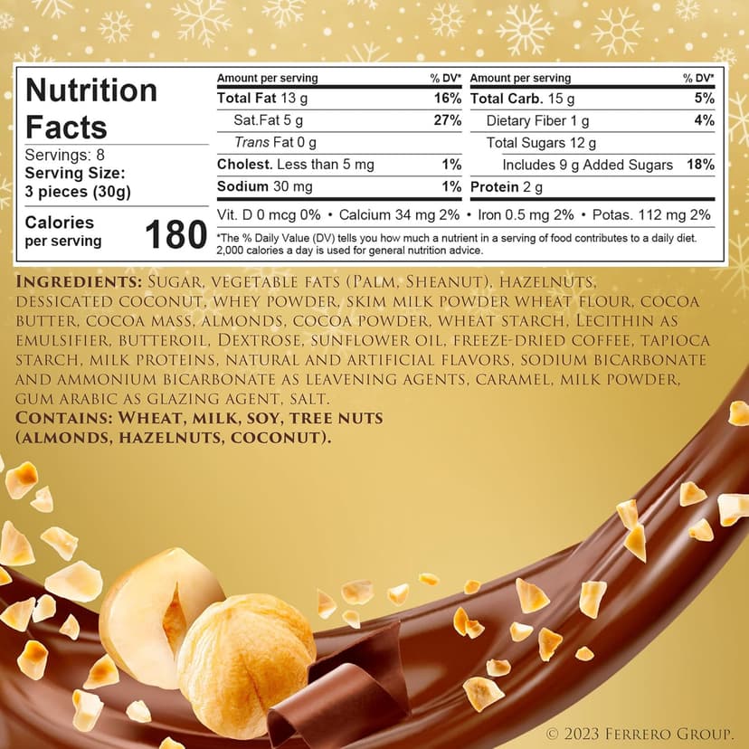 Ferrero Collection Grand Assortment, Hazelnut, Dark, Coconut, Almond, Cappuccino, Holiday Gift Box, 24 Count, 8.7 oz