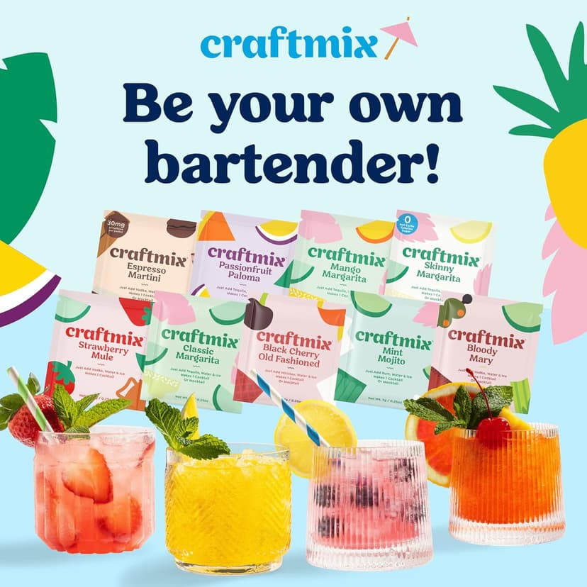 Craftmix Variety Pack, Makes 12 Drinks, Skinny Cocktail Mixers, Mocktails Non-Alcoholic Drinks - Made With Real Fruit - Vegan Low-Carb, Low-Sugar, Non-GMO, Dairy Free, Gluten Free, Easy to Mix