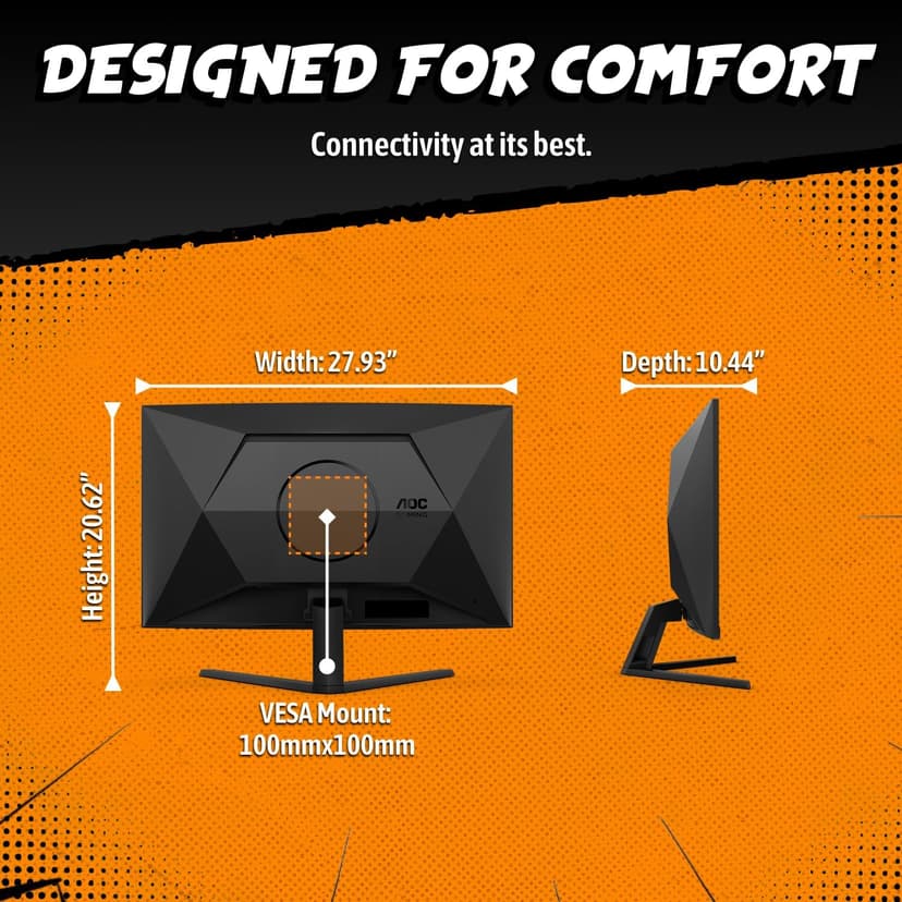 AOC CQ32G4VE 32" Curved Ultra-Wide Gaming Monitor QHD 2560x1440, 1500R, 180Hz, 0.5ms MPRT, 2X Display Port, HDMI, HDR, Gaming Console Compatible, 3-Year Zero Dead Pixel Guarantee