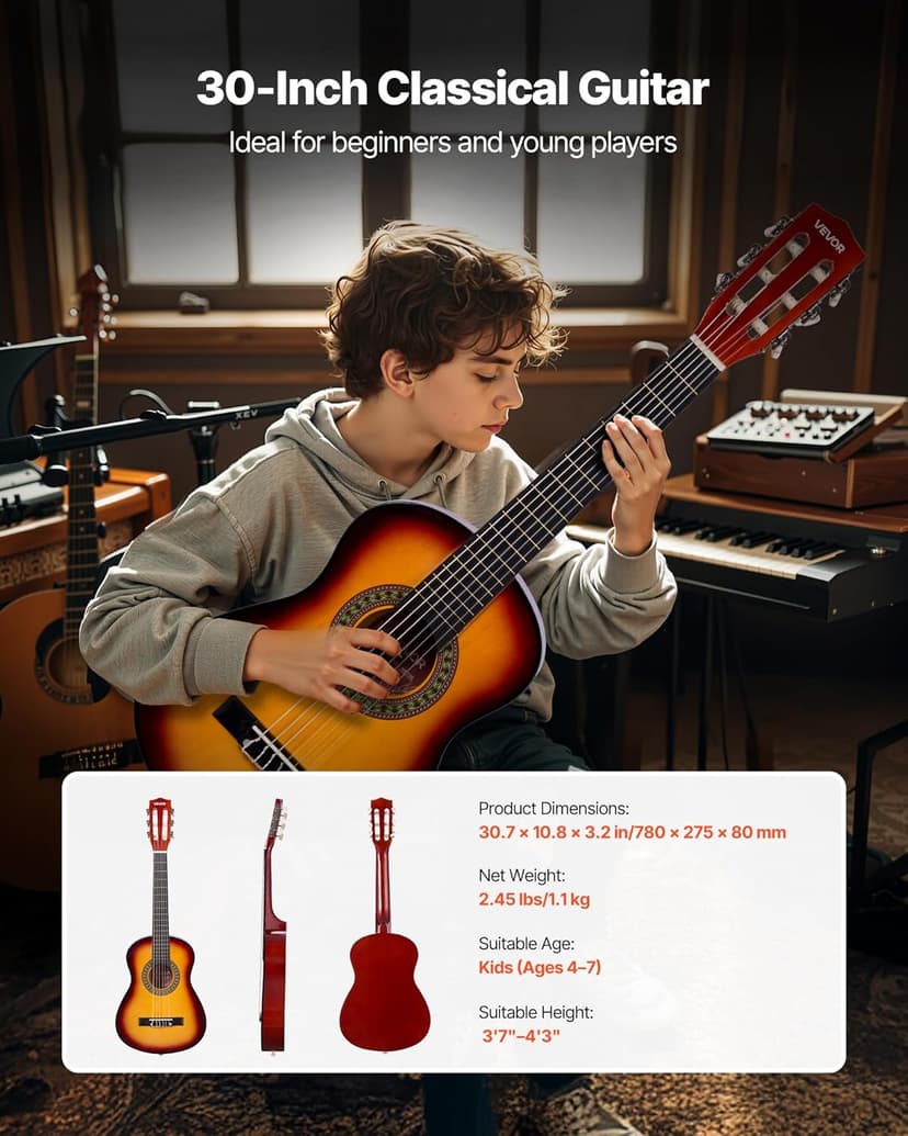 VEVOR Acoustic Guitar, Classical Guitar Starter Kit for Beginners, with Nylon Strings, Basswood Guitar, for Kids Adults Girls Boys Students