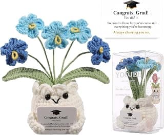 Crochet Forget Me Not Graduation Gift – Class of 2026 Blue Flowers with Card “Congrats, Grad! You Did It.”, Meaningful Gift for Student, Senior, Keepsake Desk Decor B0GMPV8Q35