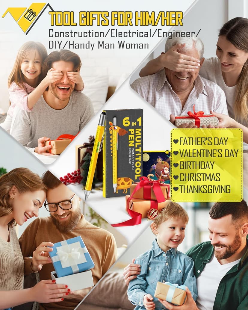 Gifts for Men Multitool Pen, Birthday Gifts for Dad Husband Him Adults, Father's Day Gifts from Daughter and Son, Cool Gadgets and Unique Gift Ideas for Construction Engineers, Woodworkers Carpenters