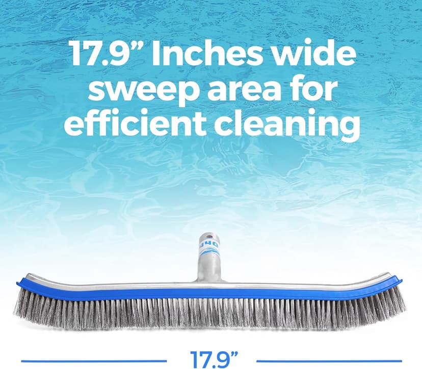 440 Heavy Duty Pool Brush - 18-inch Extra-Wide Metal Brush Head with Stainless Steel Wire Bristles & Curved Edges for Cleaning Pool Tiles, Walls, Floor, Steps (Stainless Steel)