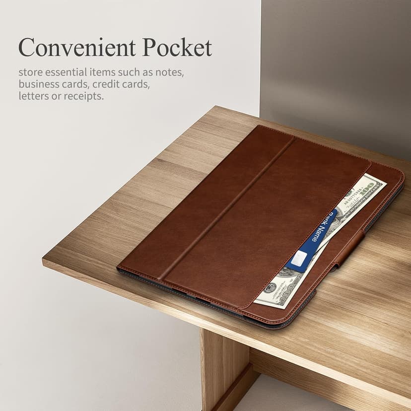 auaua Case for iPad Pro 11 Inch (M5/M4) 2025/2024, with Pencil Holder and Pocket, Multiple Angles Viewing, Magnetic Closure, Auto Sleep/Wake (Brown)