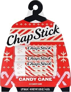 0.15 oz Each, Limited Edition Seasonal Stocking Stuffer, Peppermint Flavored, 24 Hour Moisture to Hydrate Dry, Chapped Lips ChapStick Candy Cane Flavored Lip Balm Sticks, Holiday Gift Set, 4-Pack B0GCQKBZMC
