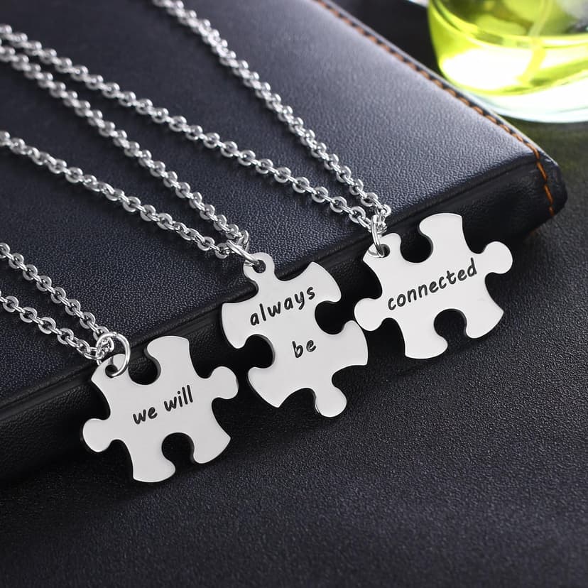 YEEQIN 3PCS We Will Always Be Connected Necklace Set, Best Friends Necklace for 3, Friendship Jewelry Gift for Sisters Friends