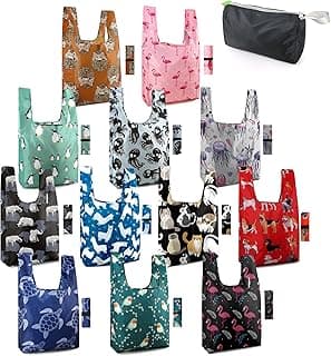 BeeGreen Reusable Grocery Bags Foldable 12 Pack Large Cute Totes - Heavy Duty Washable Holiday Cloth Gifts Bag with Handles, Reusable Gift Bulk Shopping Bags for Groceries for Women Animal Lover