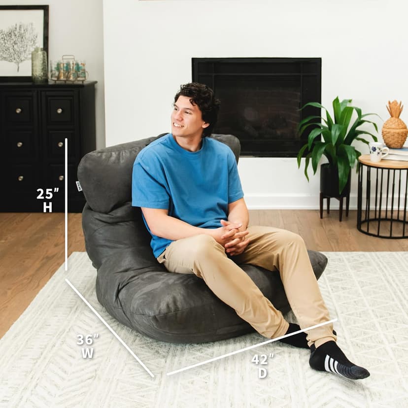 Big Joe Roma Gaming Bean Bag Chair for Kids, Teens, Adults, Shadow Graphite Vintage Suede, 3 Foot Lightweight Refillable