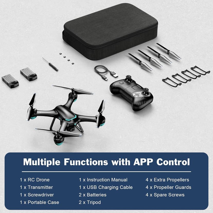 Drone with 1080P Camera, Remote Control Quadcopter with Gesture Selfie, Altitude Hold, One Key Start, 3D Flips, 2 Batteries, Black