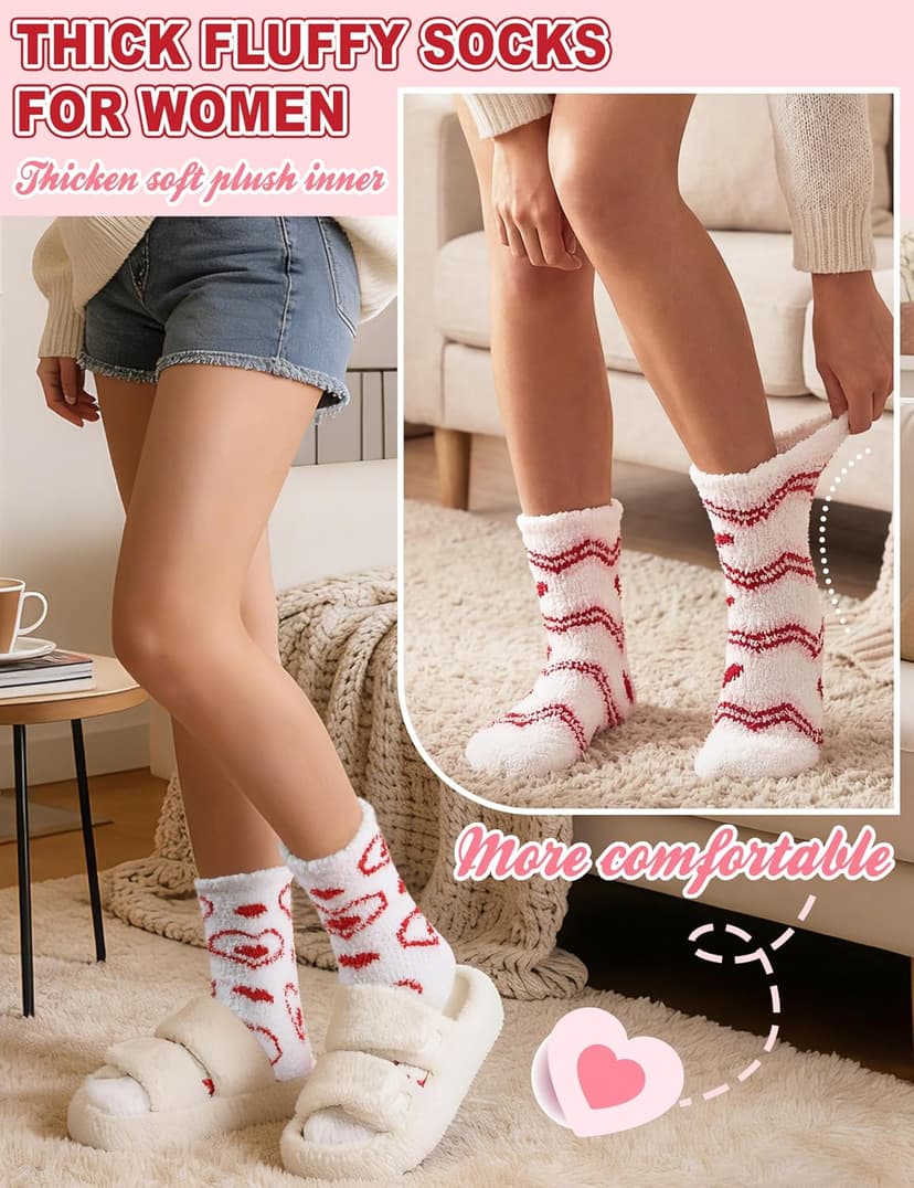 Womens Fuzzy Socks Warm Fluffy Cozy Winter Slipper Thick Fleece Heart Socks 5 Pairs B0DK1SNMFD