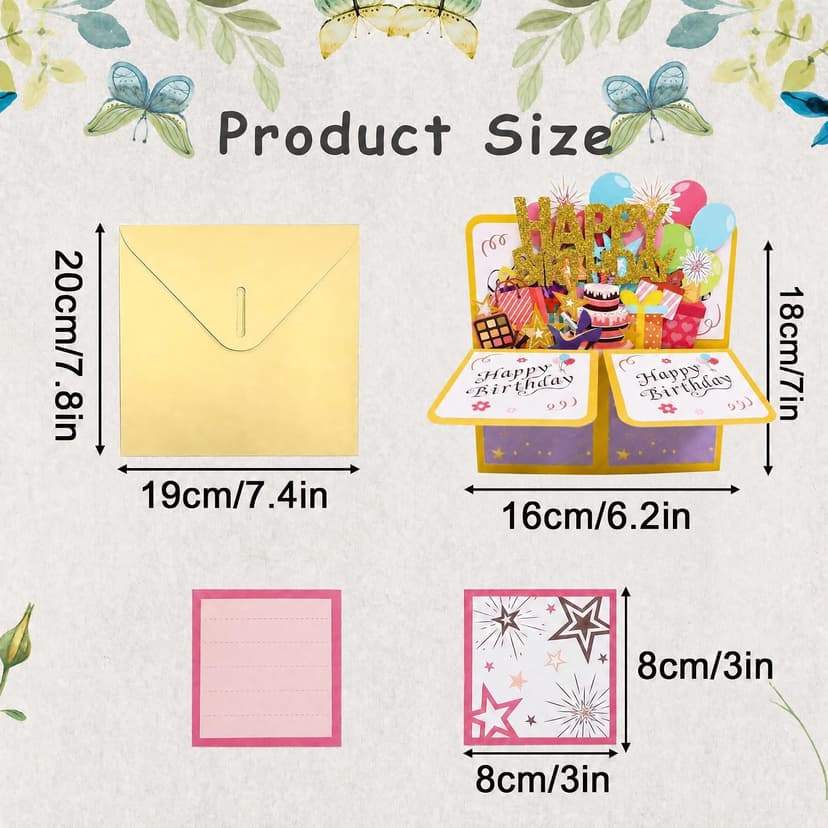 Funny Happy Birthday Pop Up Card, Sweet 3D Birthday Gift Box for Adults and Kids with Envelopes, Unique Handmade Foldable Celebration Cards for Daughter, Son, Mom, Dad, Friend