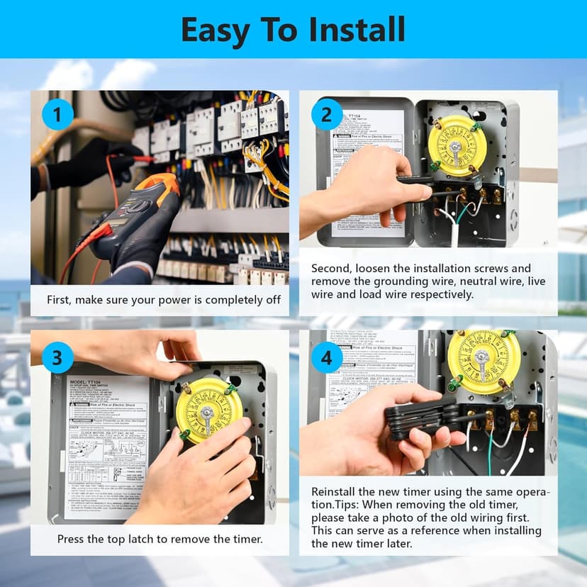 T104M Pool Timer Mechanism Only, 208-277V DPST 40A Time Switch, Pool Pump Timer, Heavy-Duty Mechanical Time Switches, 24 Hour 12 ON/Off for Pool Pump,Time Switch Mechanism Only, 6 Years Warranty