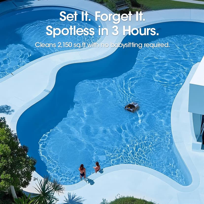 Cordless Robotic Pool Vacuum with Smarter Navigation & Track Drive, Dual 180W Brushless Motors, Wall & Waterline Climbing, 150-Min Runtime, for Inground & Above-Ground Pools up to 2,150 Sq. Ft.