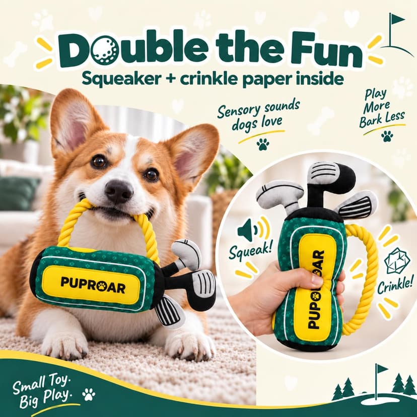 PUPROAR Golf Dog Toy, Dog Birthday Gift, Funny Squeaky Plush Rope Golf Bag Toy for Small, Medium & Large Breeds B0D9PDDT2D