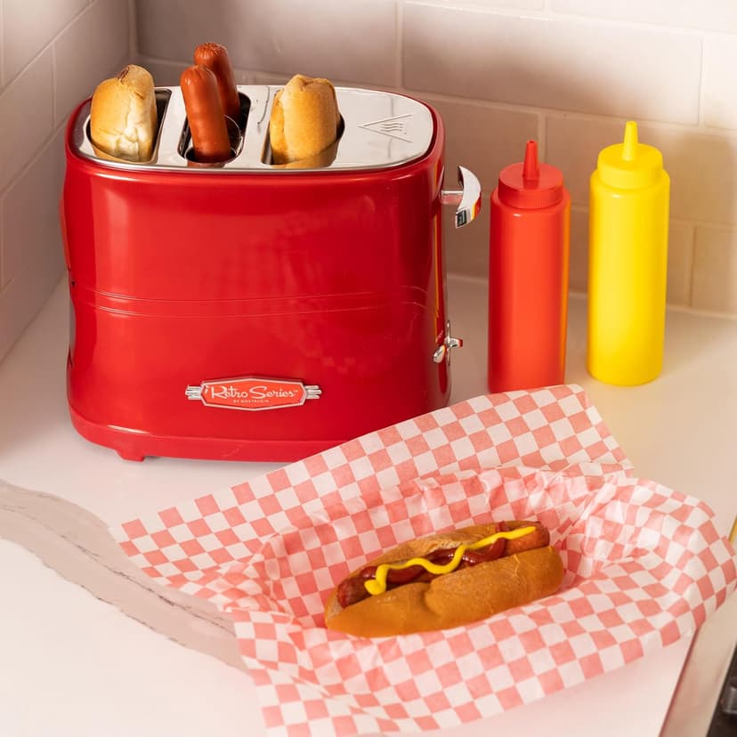 Nostalgia HDT600RETRORED Retro Pop-Up 2 Hot Dog & Bun Toaster, with Mini Tongs, Works with Chicken, Turkey, Veggie Links, sausages & Brats B005Q8X6IO