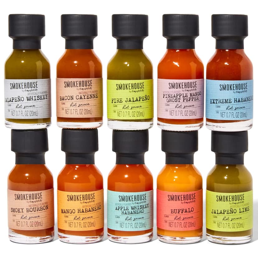 Hot Sauce Mini Bottle Collection, Tasting Set, Flavor Sampler, Gourmet Food Gift, Gift for Men, Dad, Foodies, Spice Lovers Smokehouse Gourmet Hot Sauce Gift Set, Hot Sauce Variety Pack, Set of 10 B08TDPSCDY