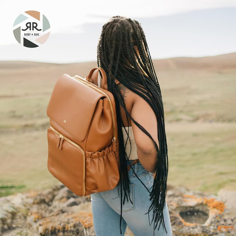 Ruby Camera Backpack – Sleek, Durable Vegan Leather Bag with Gear Dividers, Laptop Compartment, and Side Access for Cameras & Gear, Brown