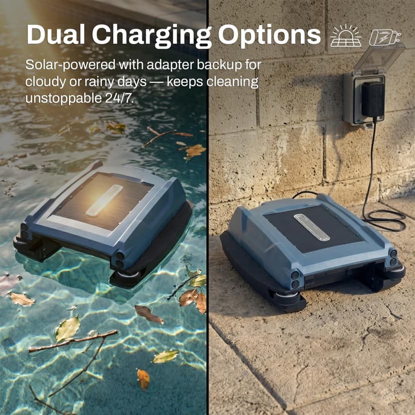 Betta Neo Solar-Powered Robotic Pool Skimmer with App Control & Ultra Long-Range Gateway System, Weather-Adaptive & Scheduled Cleaning, Dual Charging Options, for In-Ground & Above-Ground Pools (Blue)