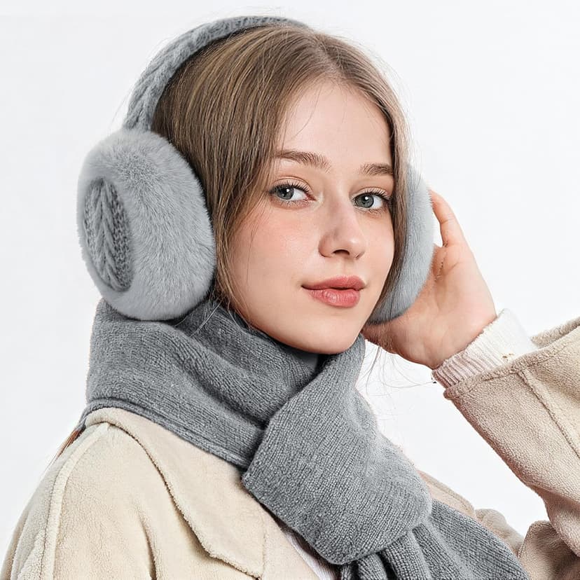Clothirily Winter EarMuffs for Women, Faux Fur Warm Ear Muffs for Winter, Foldable Ear Covers, Fuzzy Ear Warmers for Women