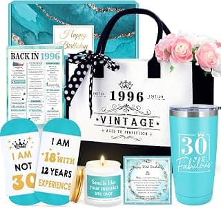 30th Birthday Gifts for Women 30 Year Old Birthday Gifts for Women Unique Turning 30 Gift Woman Cool 1996 Gift Ideas for Woman 30s Happy 30th Bday Decoration Set with Tumbler Tote Bag for Her Daughter B0G1LP7JNR